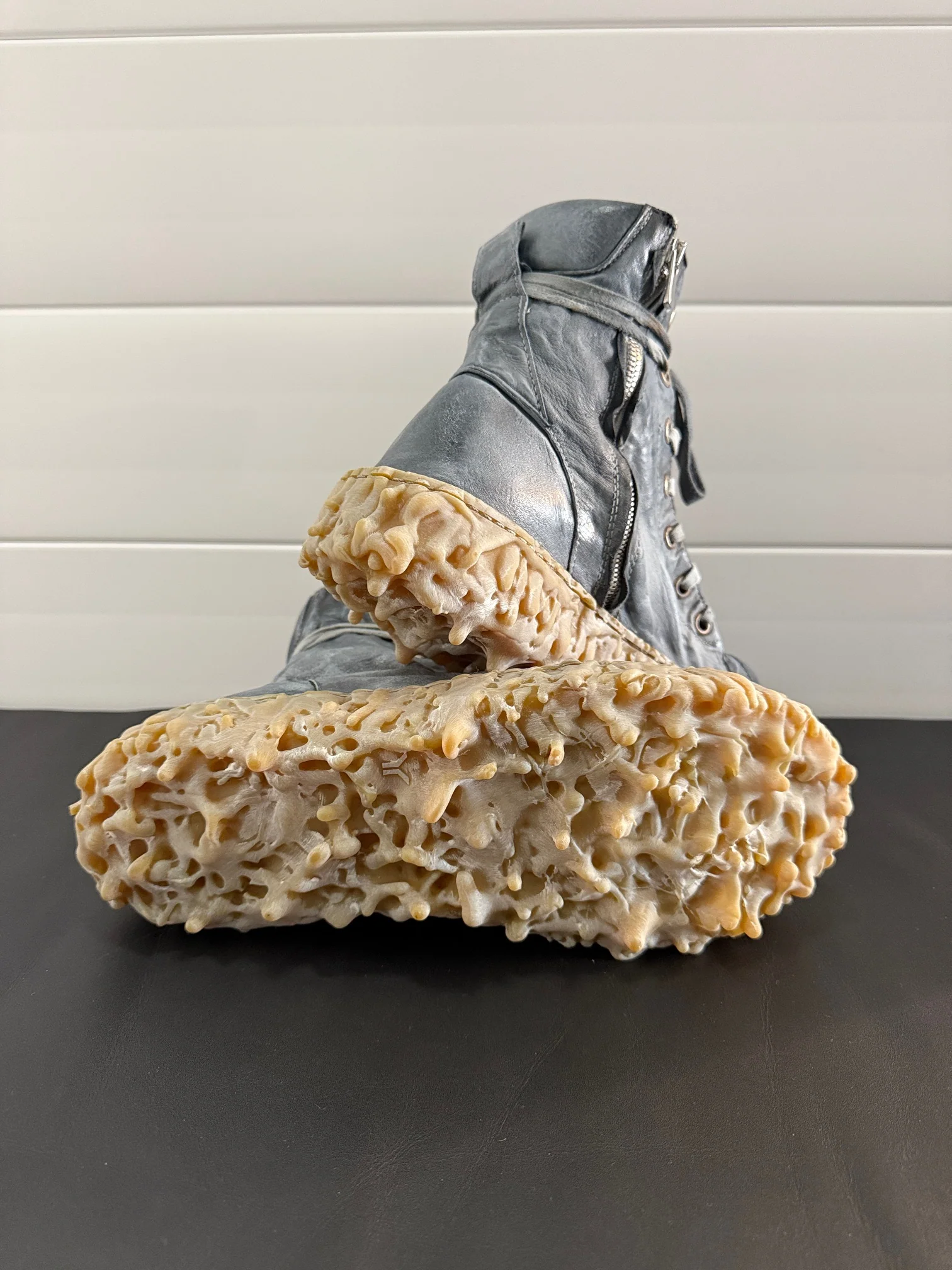 Shale Melt Clash Kangaroo Leather Mid Top Sneakers - Image 9