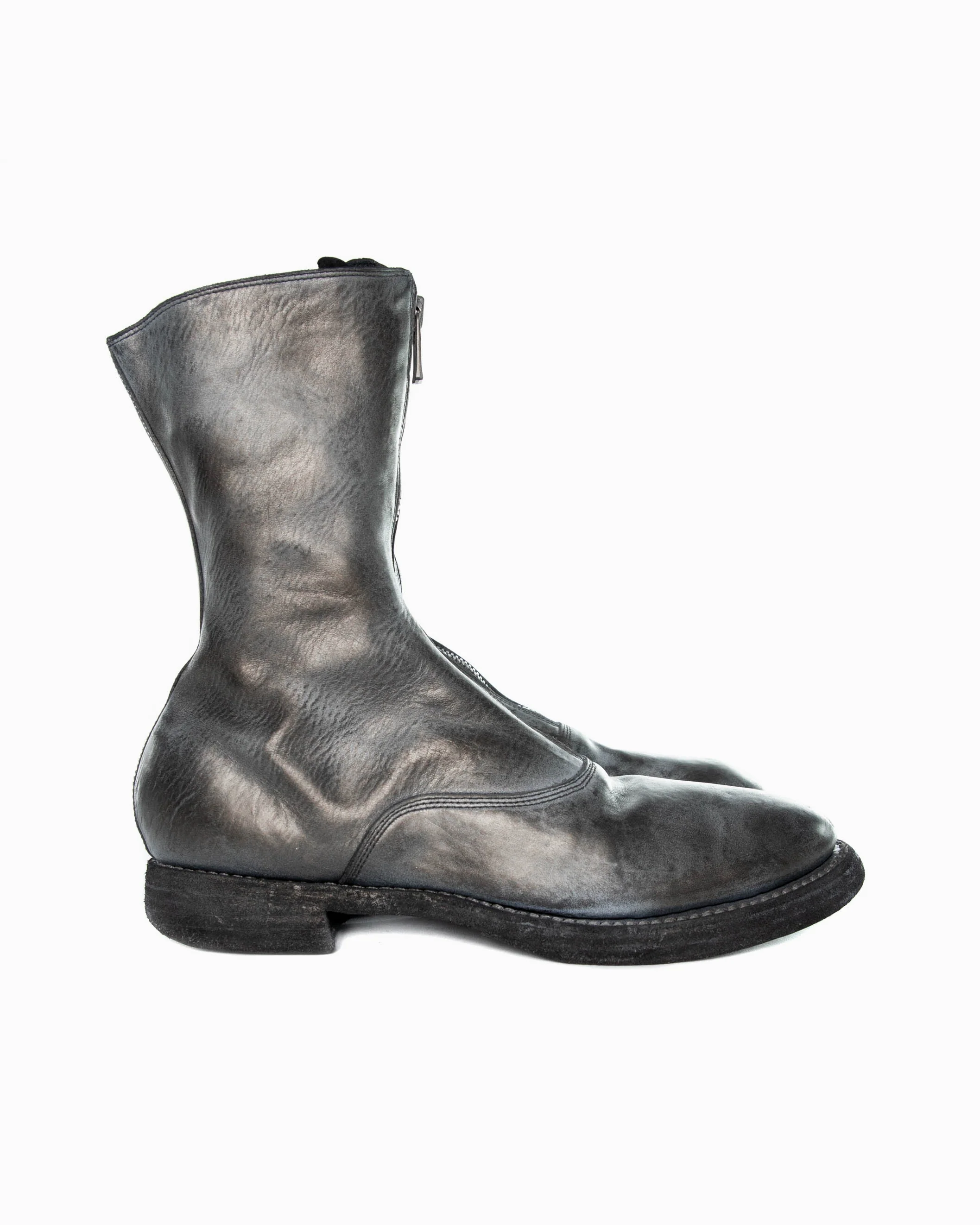 Silver Grey Mottled Paint Over Black Soft Horse Leather New Army Double Sole Boots 310WZ_SDD