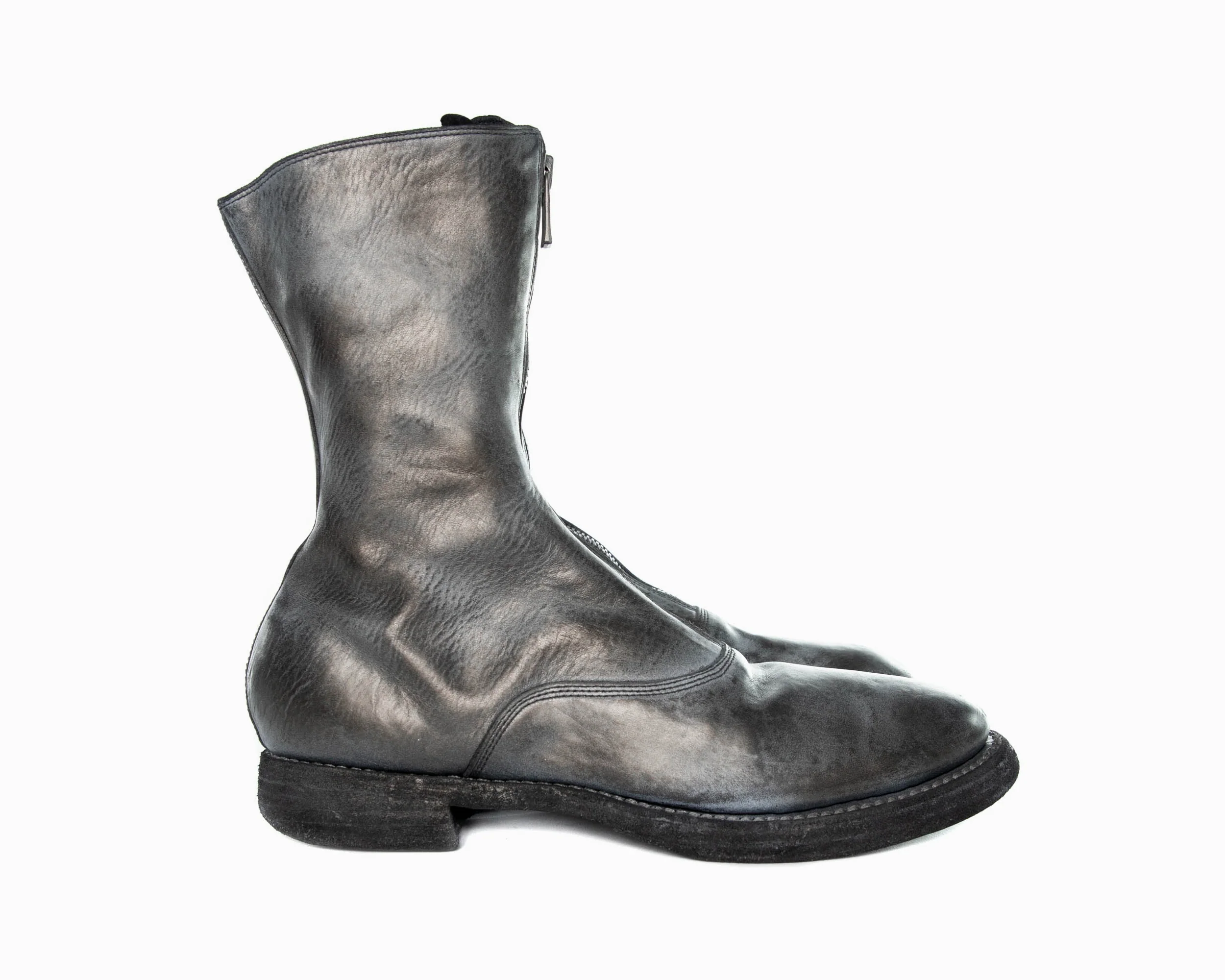 Silver Grey Mottled Paint Over Black Soft Horse Leather New Army Double Sole Boots 310WZ_SDD - Image 3