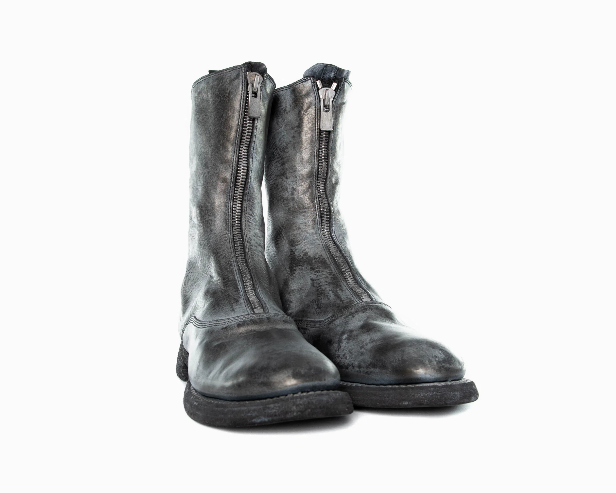 Silver Grey Mottled Paint Over Black Soft Horse Leather New Army Double Sole Boots 310WZ_SDD - Image 4