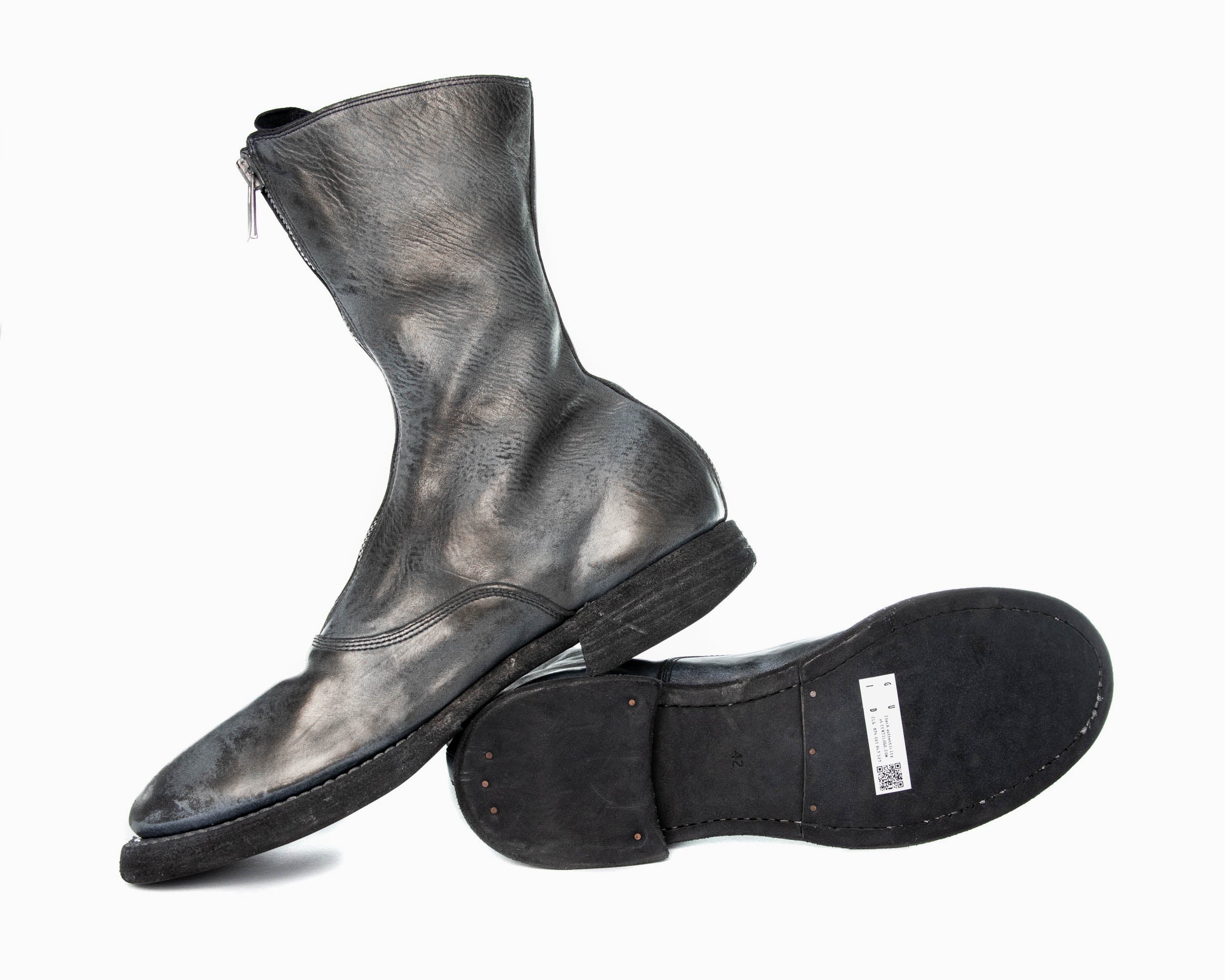 Silver Grey Mottled Paint Over Black Soft Horse Leather New Army Double Sole Boots 310WZ_SDD - Image 5