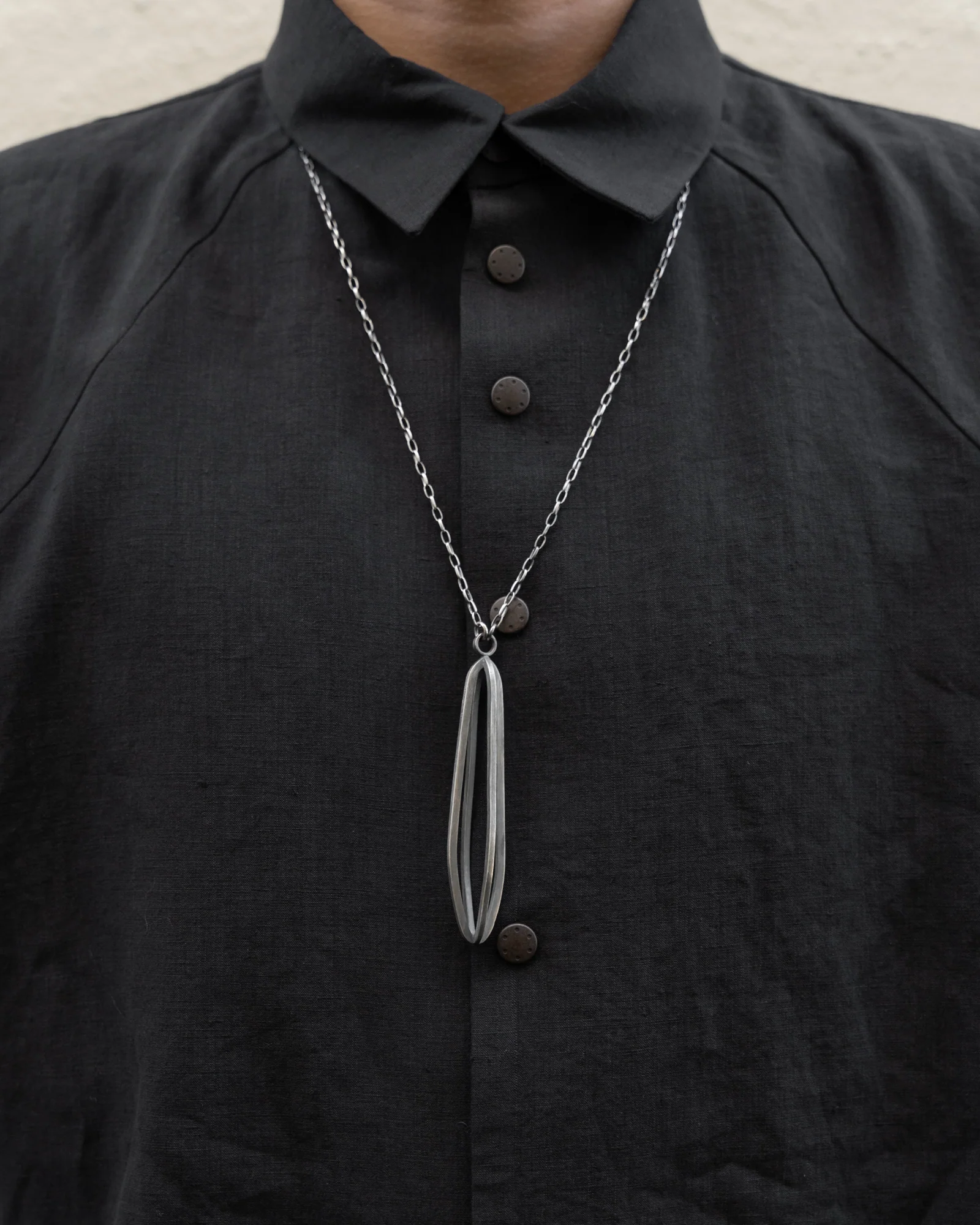 Spire Shaped Empty Cage Sterling Silver Pendant Necklace