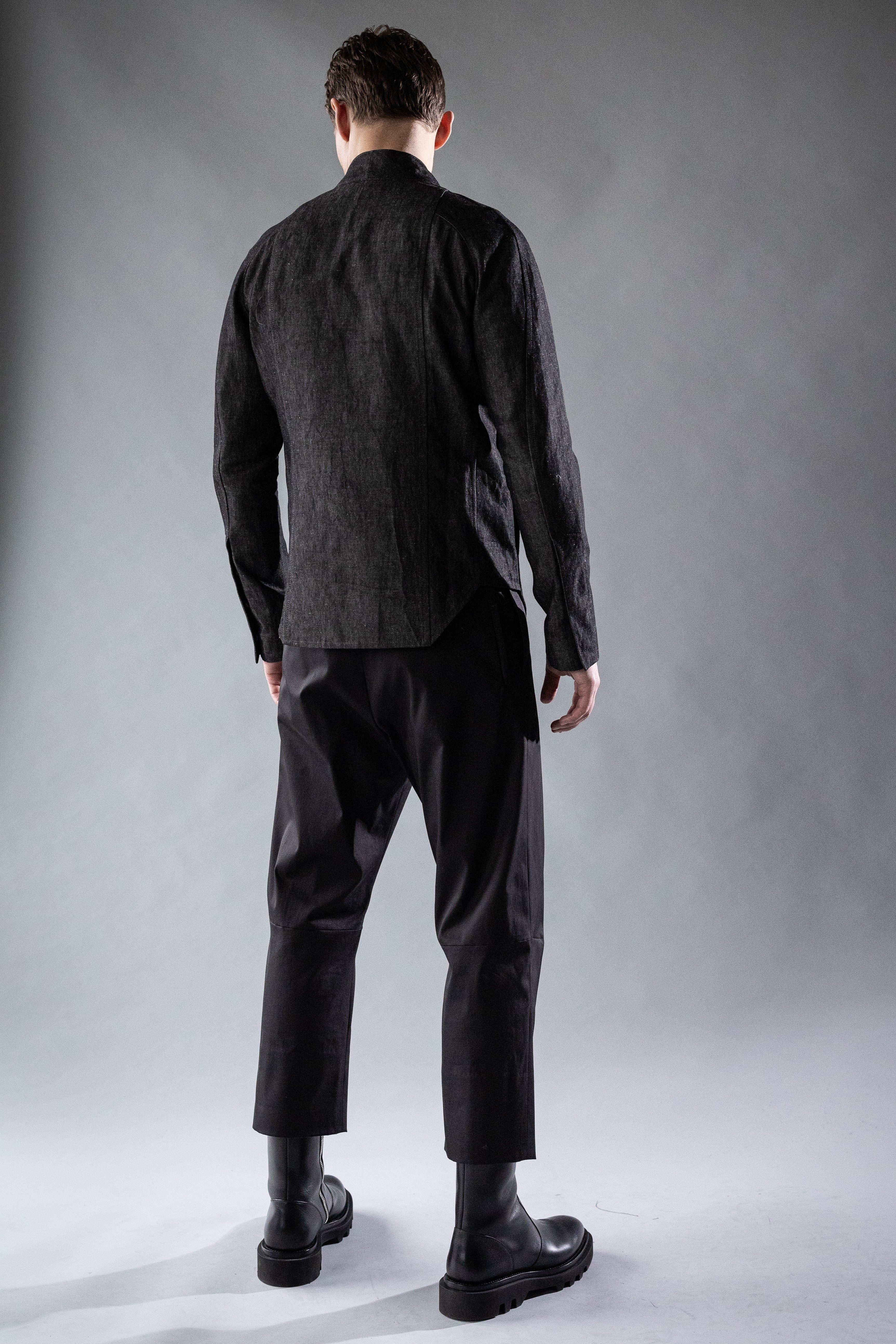 Static Black Japanese Linen Cotton Chambray AERA OVERSHIRT - Image 3