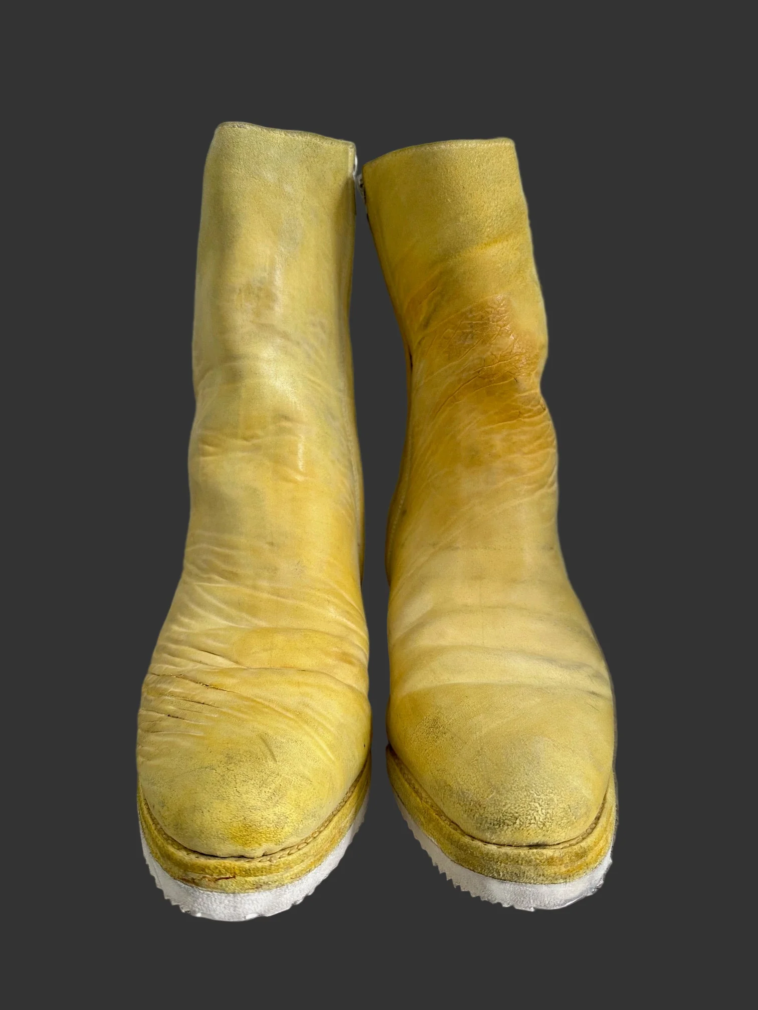 Yellow One Piece Object Dyed Culatta Horse Leather Side Zip Boots by Carol Christian Poell - Image 2