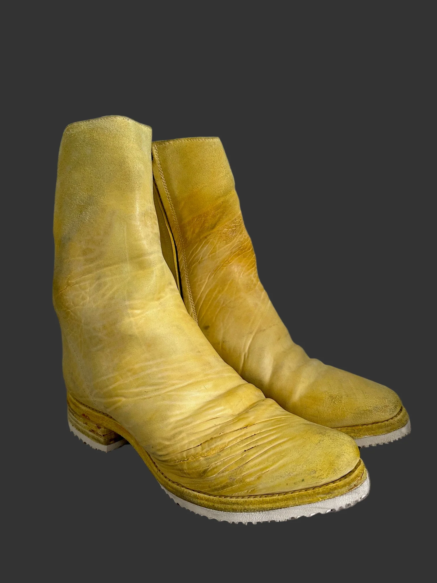 Yellow One Piece Object Dyed Culatta Horse Leather Side Zip Boots by Carol Christian Poell - Image 3