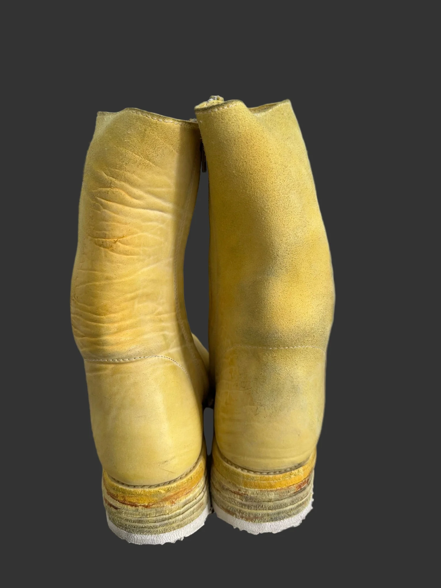 Yellow One Piece Object Dyed Culatta Horse Leather Side Zip Boots by Carol Christian Poell - Image 5