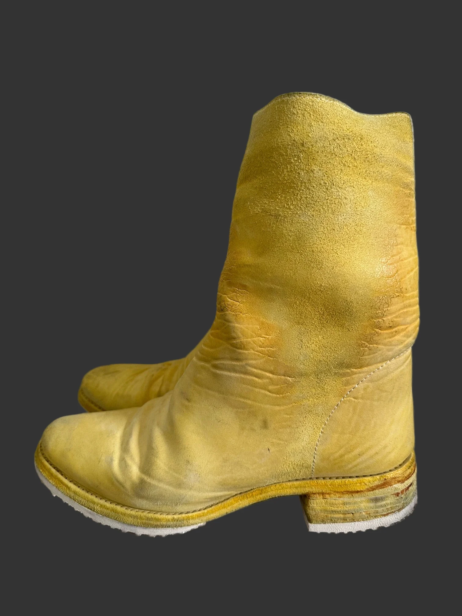Yellow One Piece Object Dyed Culatta Horse Leather Side Zip Boots by Carol Christian Poell - Image 7