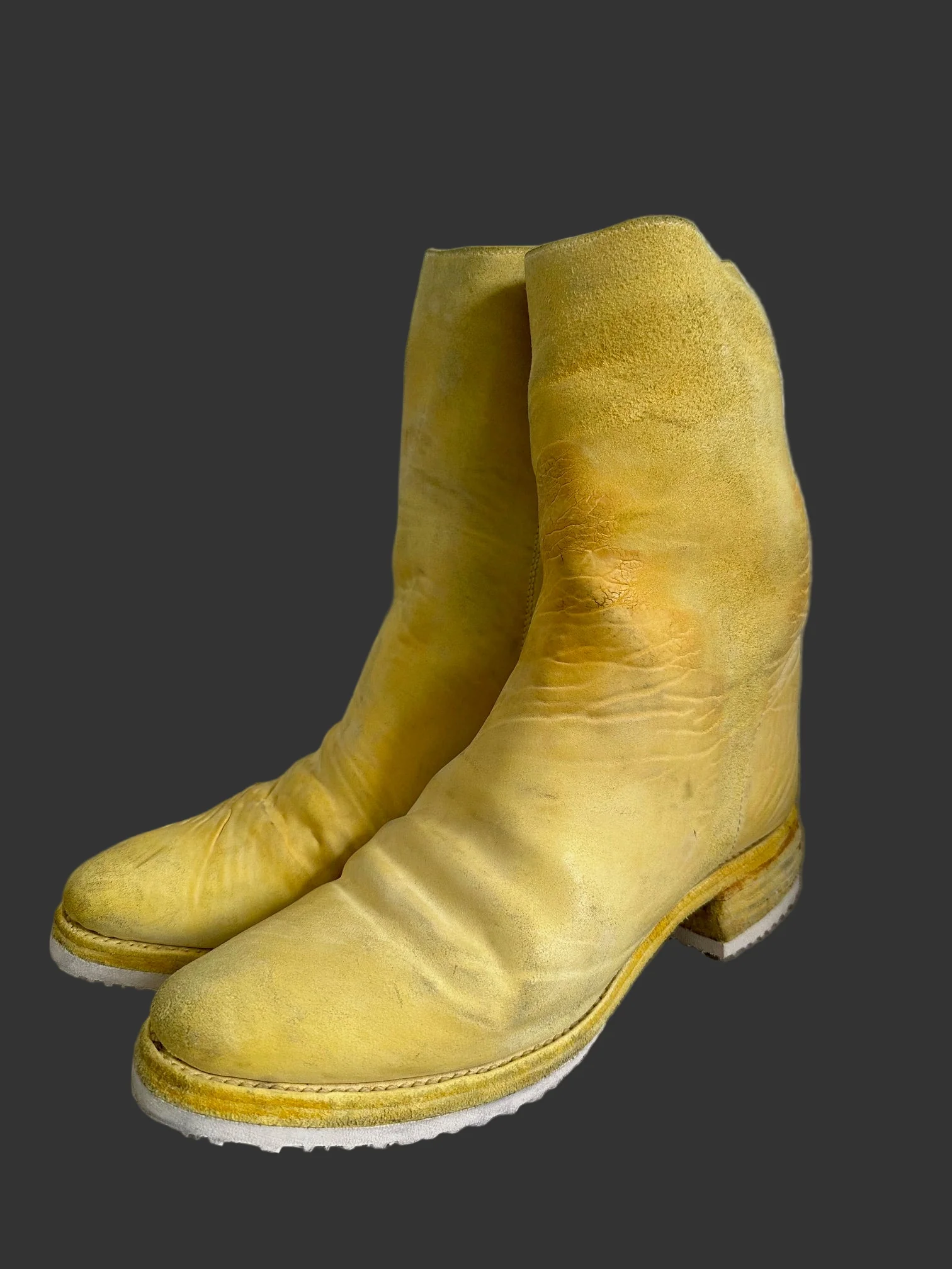 Yellow One Piece Object Dyed Culatta Horse Leather Side Zip Boots by Carol Christian Poell - Image 8