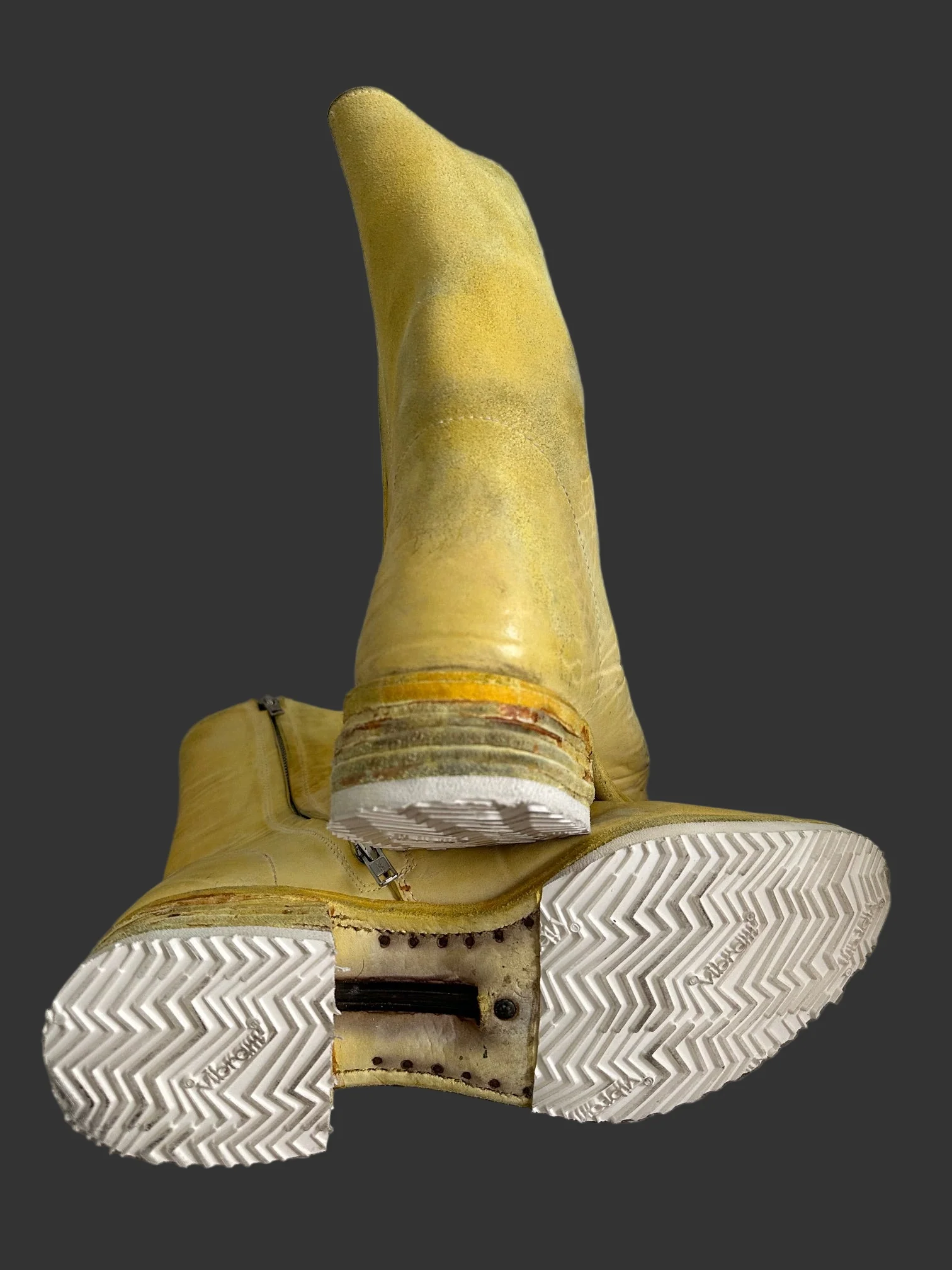 Yellow One Piece Object Dyed Culatta Horse Leather Side Zip Boots by Carol Christian Poell - Image 9
